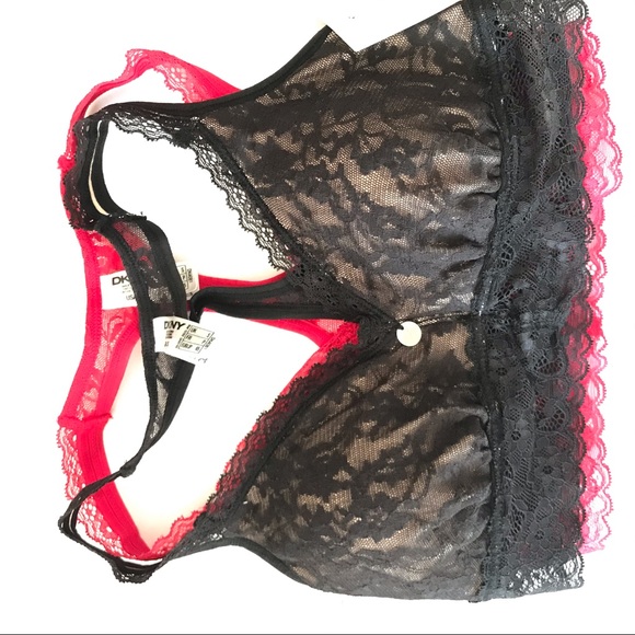 NWT DKNY 2 pack bralettes racerback red black lace - Picture 3 of 6